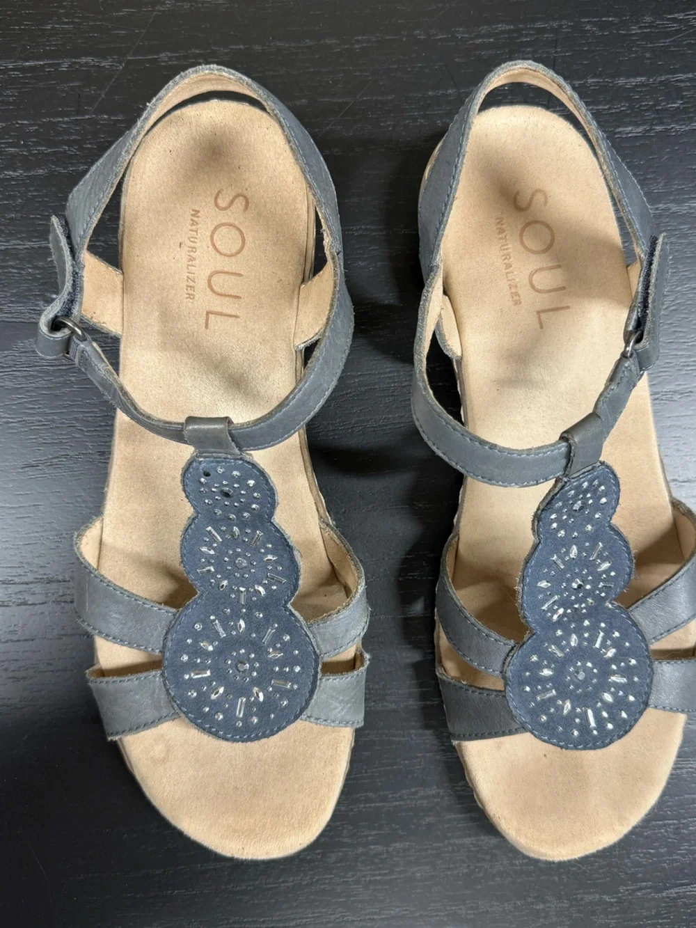 Soul Naturalizer Women's Blue Gray Decorative T-Strap Sandals